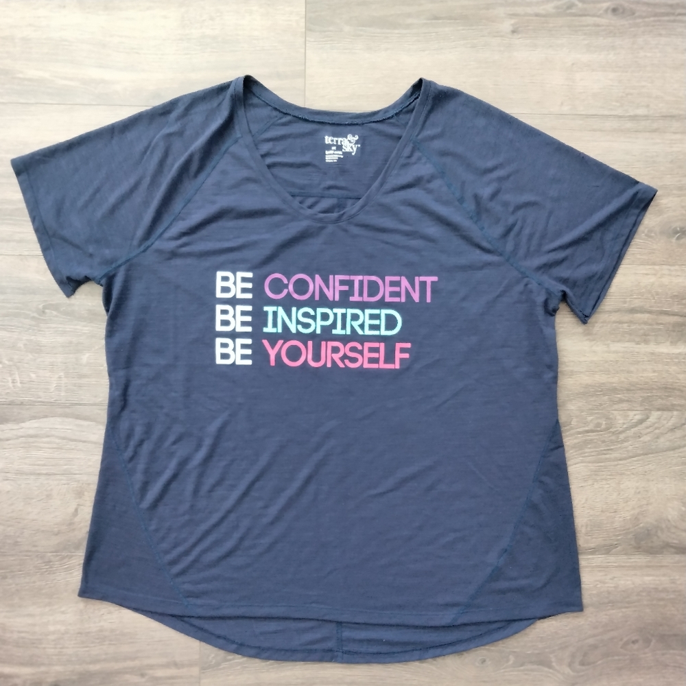 Terra & Sky Navy T-shirt BE CONFIDENT Short Sleeve Plus Size 2X (20-22W)